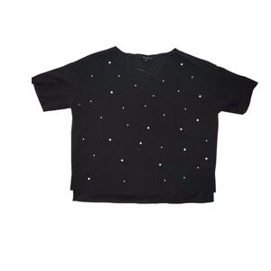 Comma, Pearl Detail Black Short Sleeve Shirt Boxy Lightweight Size 42